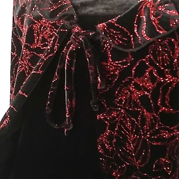 Notations Formal Black Velvet/Red Glitter Ruffled Overlay Blouse. Sz PM - Picture 4 of 9